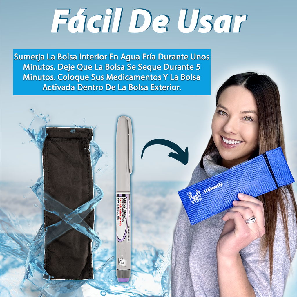 4AllFamily España - Chillers - Bolsas Isotérmicas para medicamentos - Estuches Fríos Para Insulina - Tamaño para dos plumas - Muy fácil de usar, sin electricidad, sin congelador